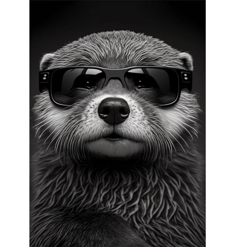 Modern Funny Animals Decorative Painting Portrait of a Sea Otter With Sunglass Posters Prints for Living Room Wall Decor Unframe