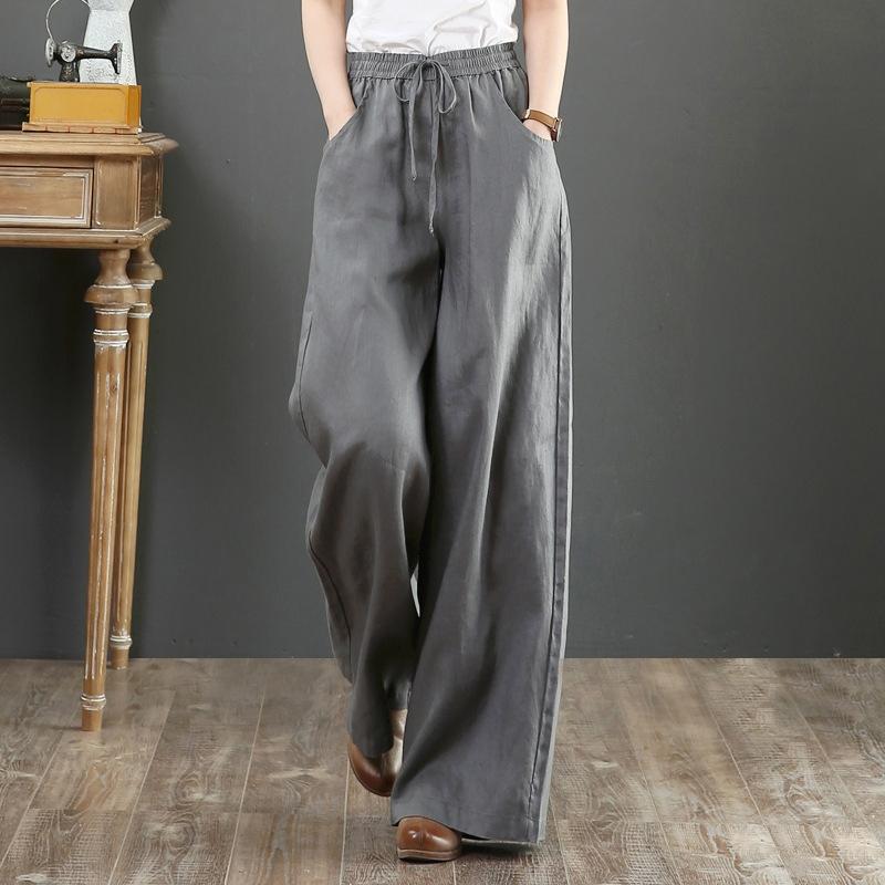 Spring and Summer Literary Cotton and Linen Pants Loose Large Size Wide Leg Pants High Waist Floor Mopping Pants Straight Trousers