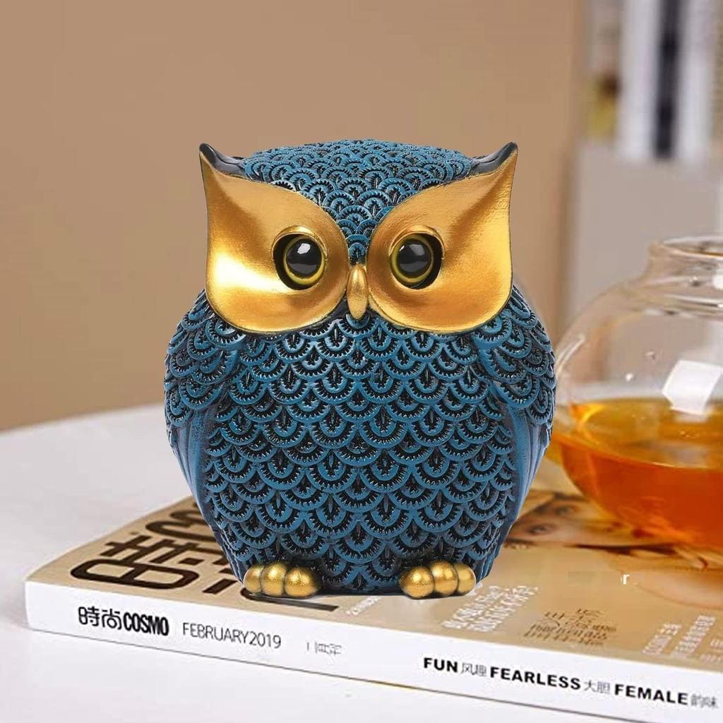 Modern Classy Lucky Owl Resin Art Figure Showpiece (Blue), 1 Piece