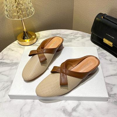 2025 весна и лето новые нишевые легкие роскошные ретро полые туфли с круглым носком и низким каблуком Lazy Muller женские туфли