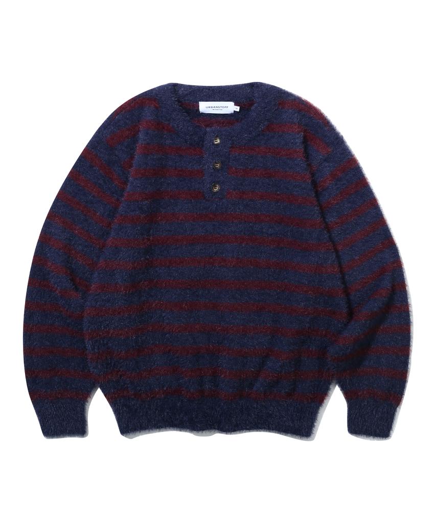 URBANSTOFF Border Hairy Henley Neck Knit (Navy)