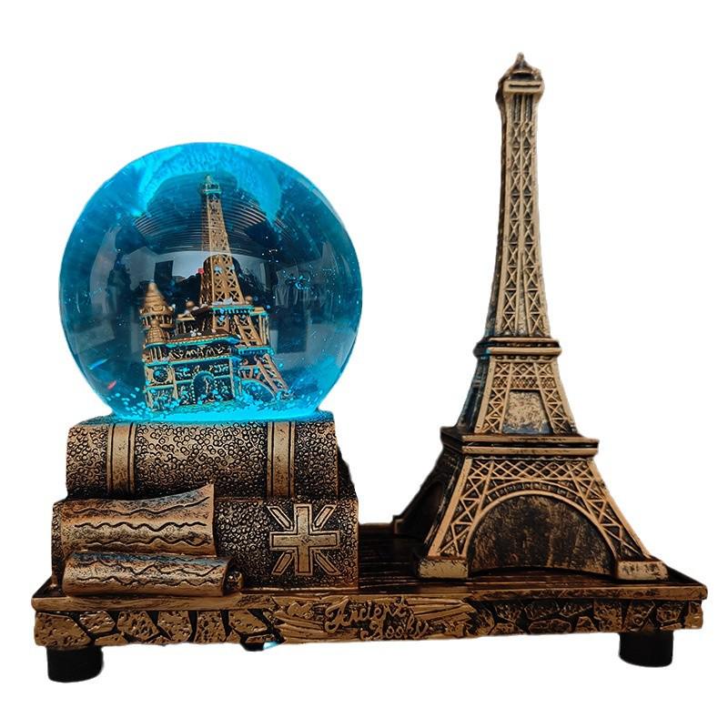 Креативный светящийся шар со снегом Эйфелева башня Музыкальная шкатулка - Ретро Декор для рабочего стола