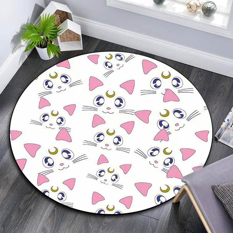 Sailor Moon5,Round Area Rug,Carpet Rug for Living Room Bedroom Sofa Playroom Decor,Non-slip Floor Mat