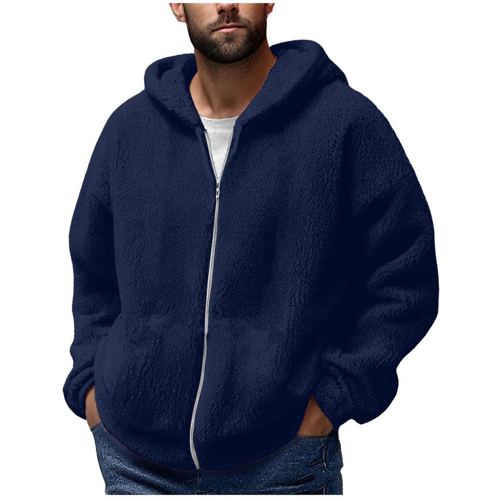 Men'S Winter Zipper Hooded Fleece Sweatshirt With Patch Pocket Casual Jacket