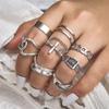 Vintage Silver Plated Cross Ring for Women Gothic Punk Steampunk Crying Face Butterfly Frog Ring Sets Party Fashion Jewelry