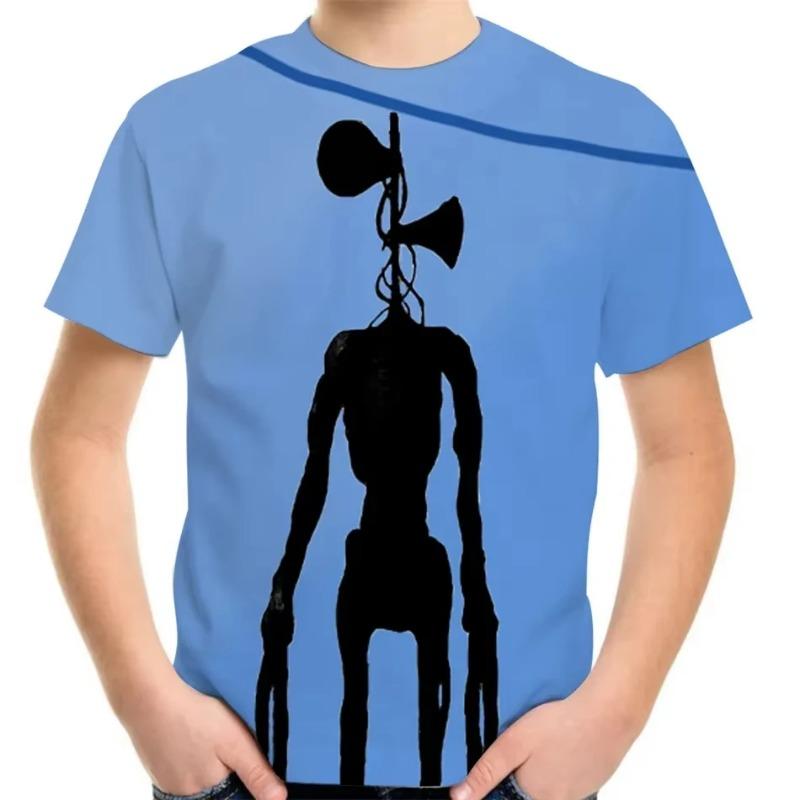 2026 Summer AI Horror Siren Head 3D Print Round Neck Short Sleeve T Shirts Fashion Casual Tops For Kids Boys Girls Teens