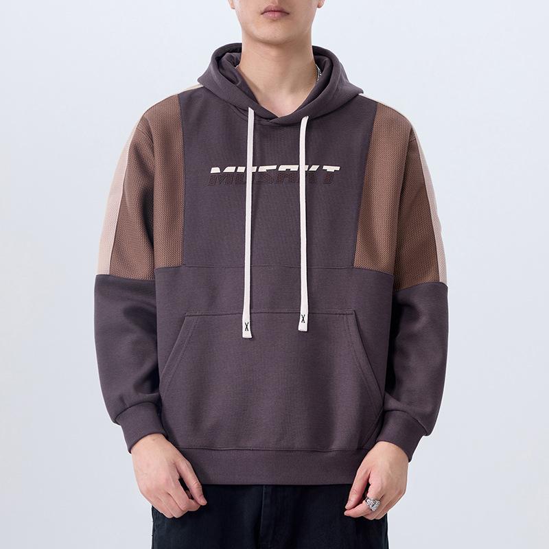 Design Sense Contrasting Color Splicing Heavy American Sweater Men'S Loose Large Size Trendy Couple Hoodie