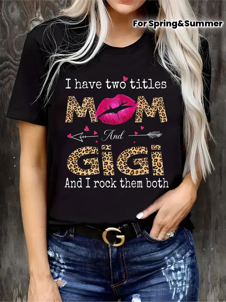 Mommy Gigi Women'S Plus Size Leopard Print And Glitter T-Shirt I Have Two Titles Mom And Gigi -
