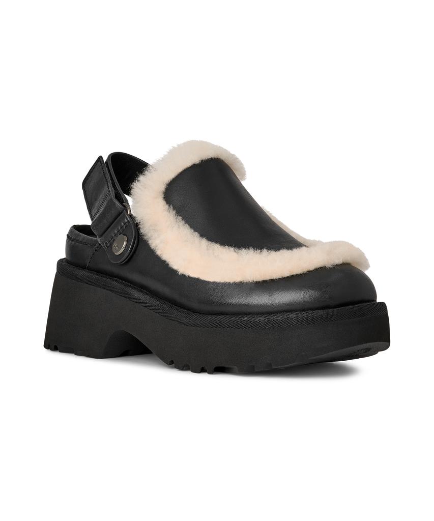 Ugg [Women] Suede Wool Trim Leather Clogs (Esmi Leather Clogs) - Black / 1171507-Blk