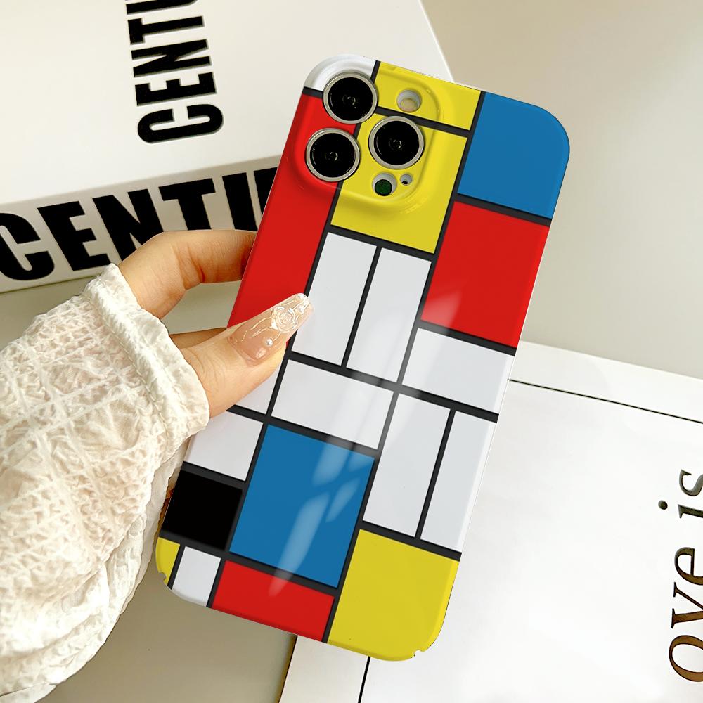 Чехол для телефона Пита Мондриана FUNDA Для IPhone 16 15 14 13 12 11 Plus Pro Max Mini Точное Совпадение Отверстий Пленочные Защитные Покрытия