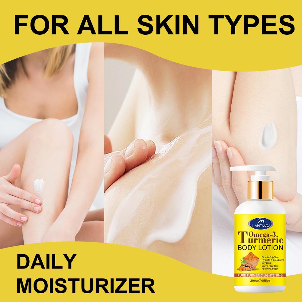 Лосьон для тела Куркума + Омега 3 - Укрепляет и осветляет кожу - Увлажняет и питает сухую кожу - Подходит для всех типов кожи, 200 г