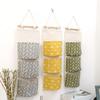 3 Pockets Hanging Storage Bag Over Door Hanging Closet Organizer Linen Cotton Waterproof Storage