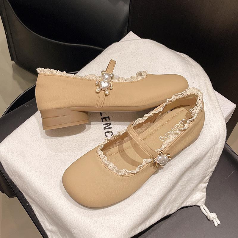 Белые французские туфли на толстом каблуке с ароматом ветра, женские, новинка 2025 года, универсальные туфли в стиле ретро с круглым носком Мэри Джейн