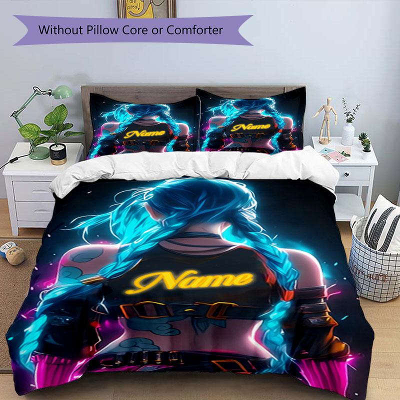 3PC Custom Name "Neon Future Warrior" Bedding Set Printed Bedding Set Duvet Cover Closure Includes 1 Duvet Cover & 2 Pillowcases for All Seasons Bedro