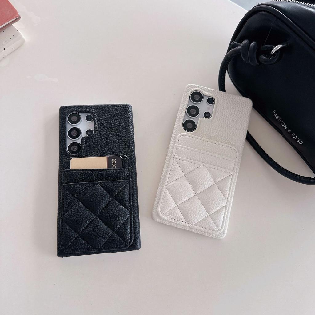 Половина упаковки Чехол для мобильного телефона из кожи ягненка для Samsung S25 Plus Маленький ромбовидный с ароматом S22 S23 S24 Ultra Жесткий чехол с карманом для карт