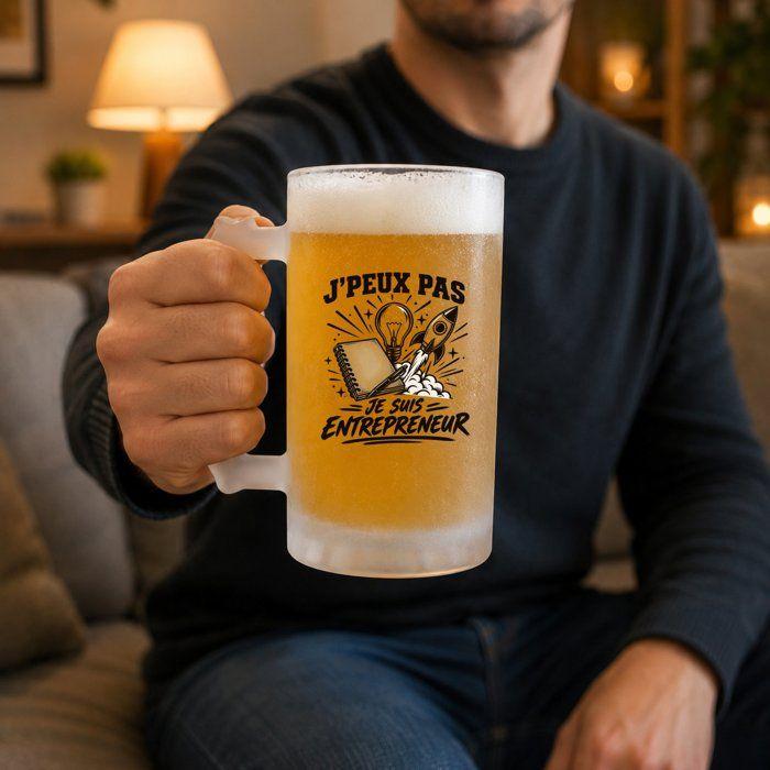Verre à bière - PLANETEE - J'peux pas minimaliste (Entrepreneur) - 470 ml - Verre trempé givré - Imprimé Bretagne