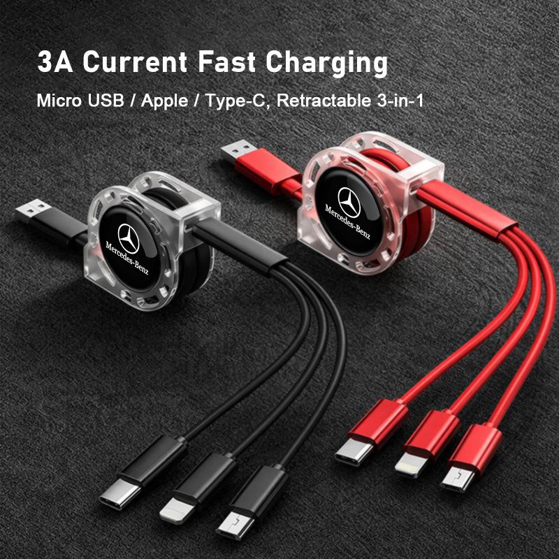 VRN2 Автомобильный Быстрозарядный 3-в-1 Кабель для передачи данных Micro USB Type-C Для Mercedes Benz AMG W204 W205 W203 W211 W212 W213 W201 W210 W124 W126