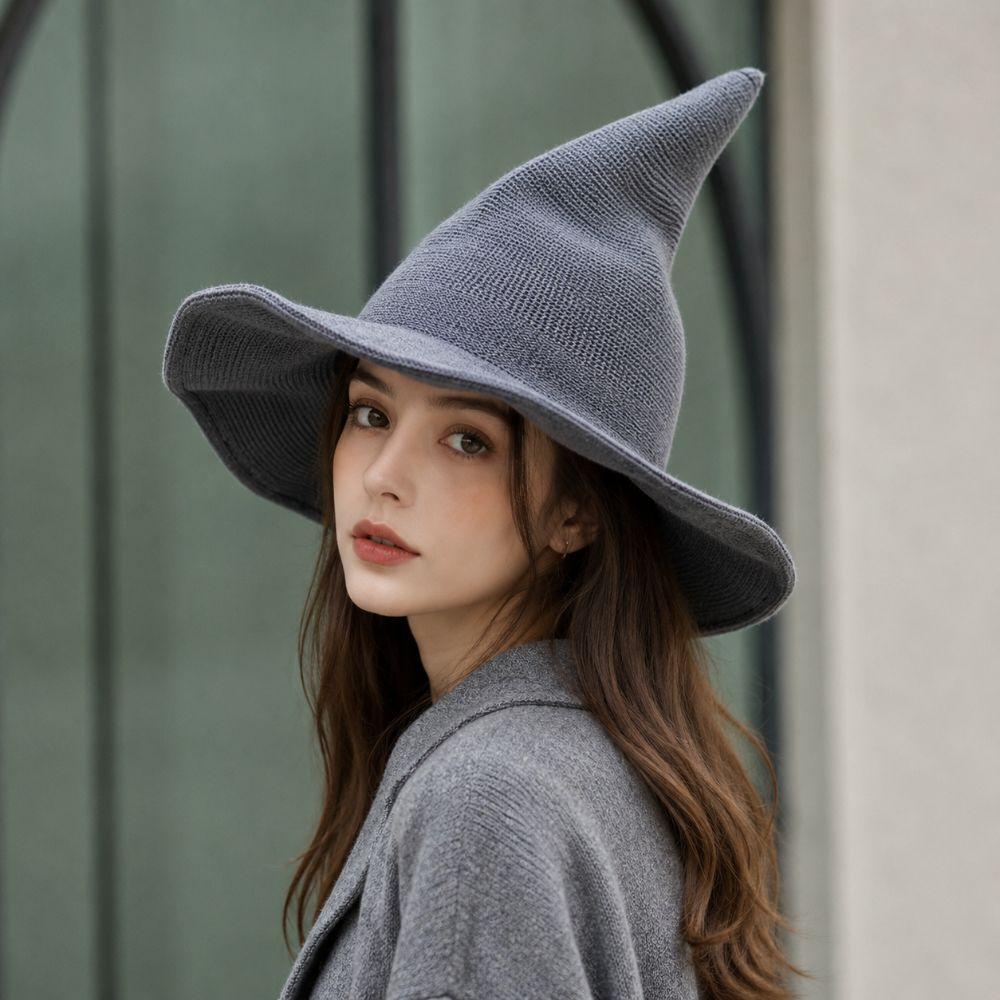 Wool Knit Party Hat Solid Color Pointed Hat Modern Magical Hat Halloween Party