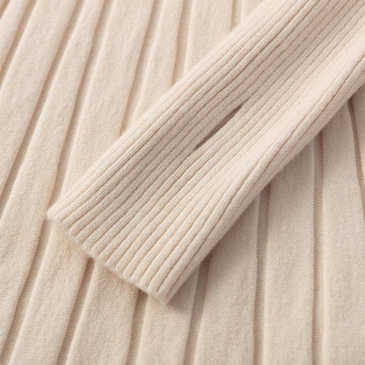 A-line Thick Pullover Dress for Autumn Winter Chic Long Ribbed Full Sleeve Party