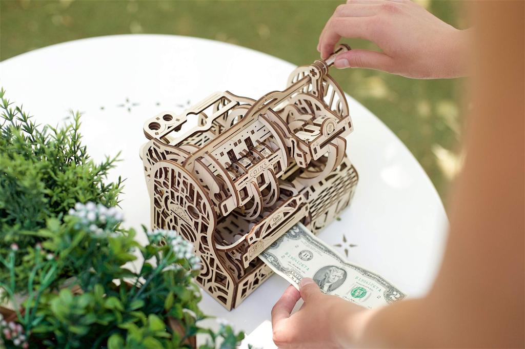 Ugears Cash Register 70136 Wooden Puzzle Piggy Bank No Glue or Tools Required 3D Puzzle with Assembly Instructions