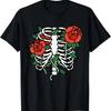 Pastel Goth Skeleton Rib Cage X-Ray And Red Roses Halloween T-Shirt