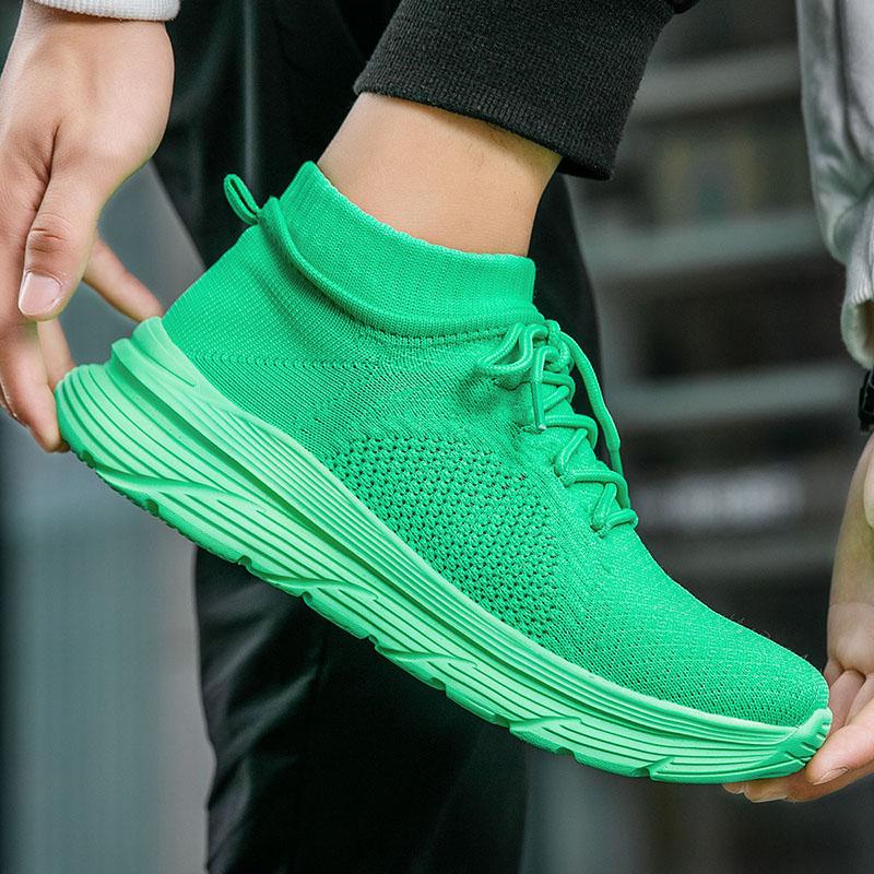 Летние мужские высокие носки кроссовки обувь новые сетчатые модные беговые легкие на толстой подошве на шнуровке повседневные мужские спортивные туфли