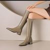 Cow Leather Autumn Winter Shoes Thick Med Heels Big Size 46 Women Keep Warm Thigh-high Boots