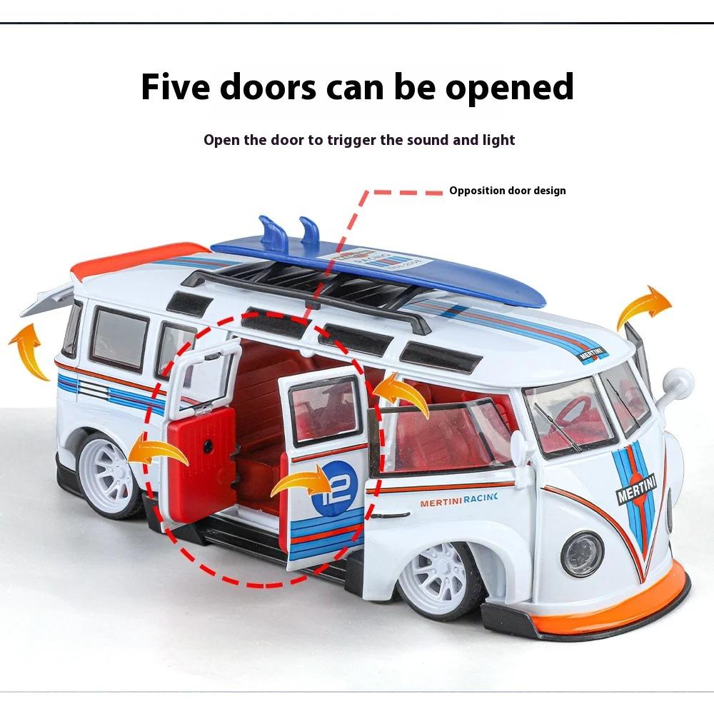 1/24 Volkswagen T1 Автобус Gulf Oil Martini Заниженный Кузов Расширенный Кузов Модифицированный Литой Металлический Модель Автомобиля Звук и Свет Хобби Подарки Мальчик