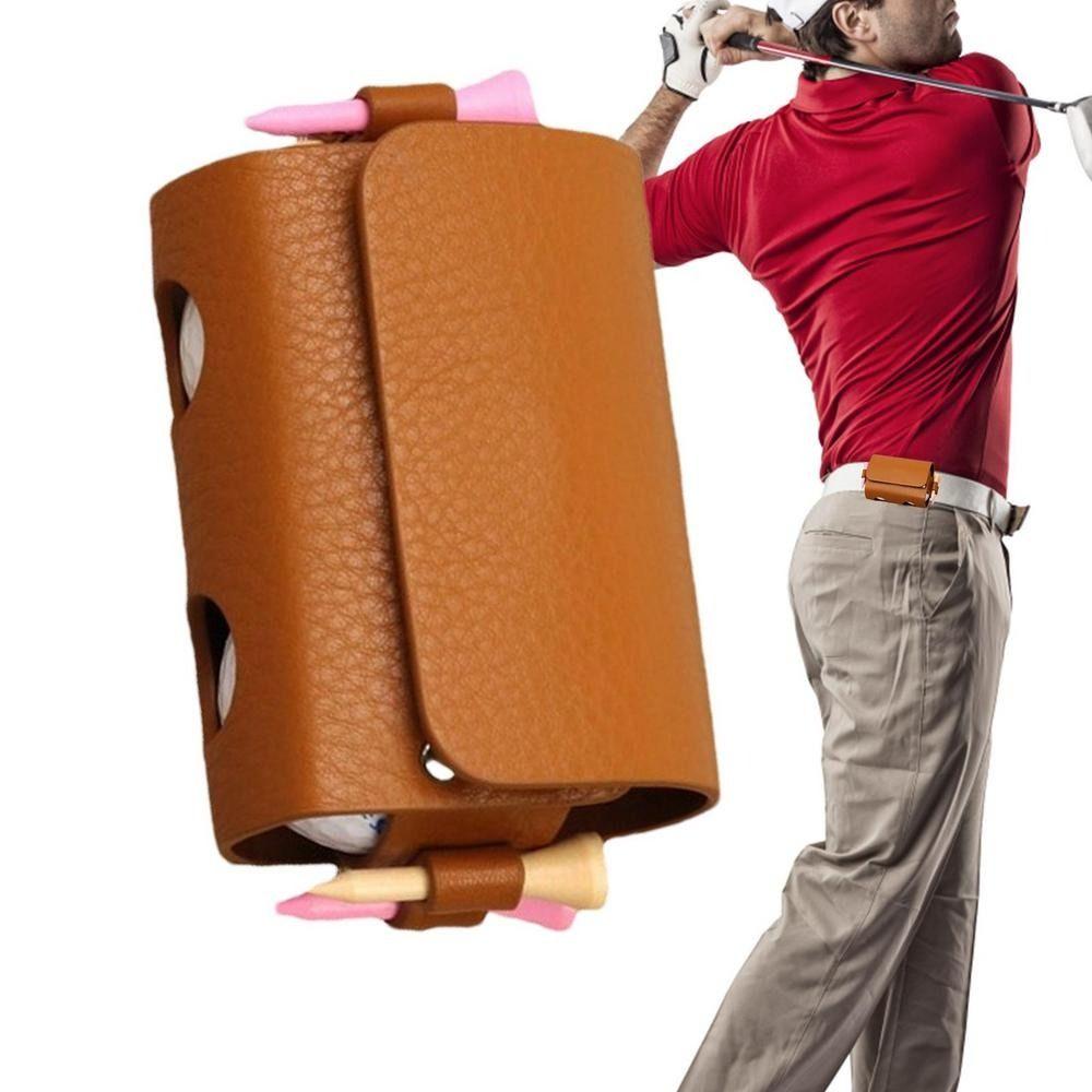 New 4 Golf Tees Outdoor 2 Balls PU Leather Golf Ball Bag Waist Storage Bag
