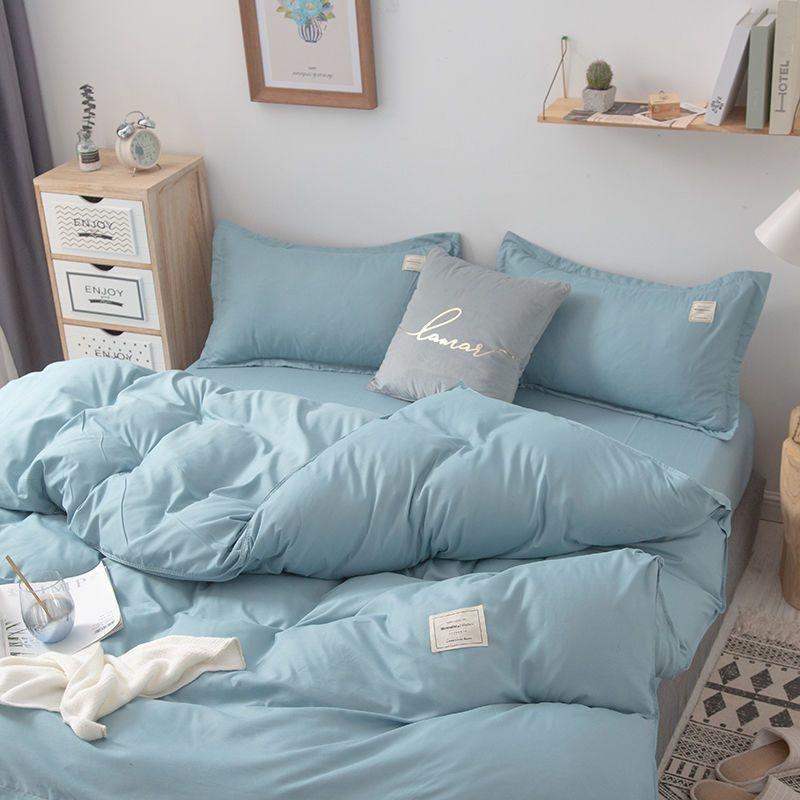 Simple Japanese Solid Color Pink Bedding Set Bed Cover Twin Full Queen Bed Linen Girl Women Polyester Bed Flat Sheet Pillowcase