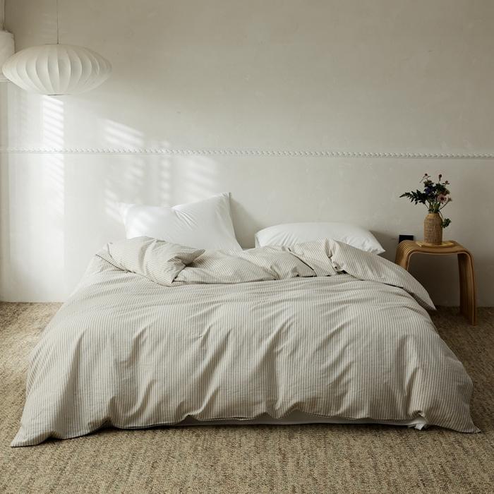 100% Washed Cotton Duvet Cover Minimalist Striped Bedding Set for Single Queen King Size Bed Home Textile 200TC INS Quilts Cover