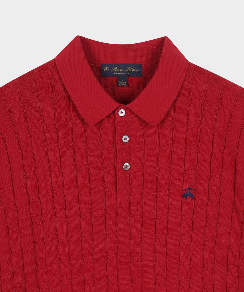 BROOKS BROTHERS Cotton Cable Polo Short Sleeve Sweater (Red) (Bbwtmo204Adfm)