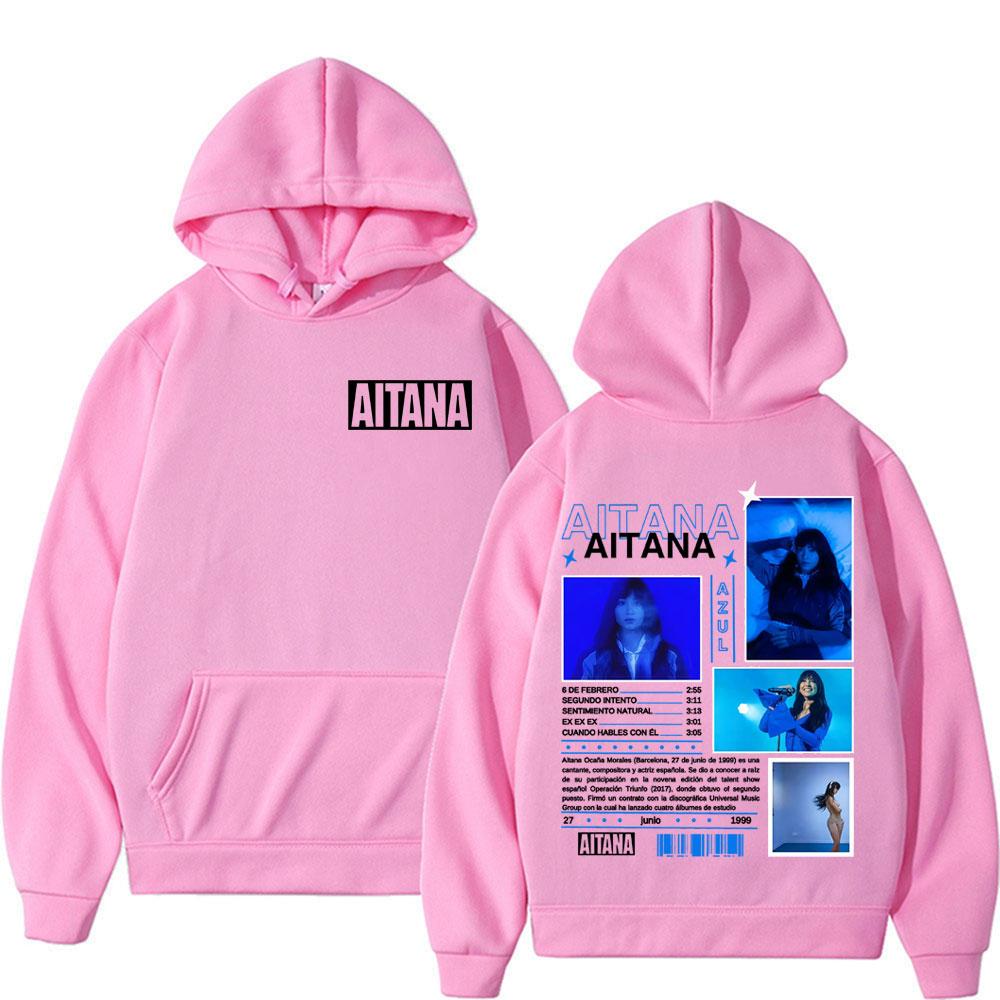 Певица Aitana Хип-Хоп Рок Принт С капюшоном Мужская Женская Ретро Харадзюку Уличная Синий Альбом Длинный Рукав Теплый Флисовый Свитшот Одежда