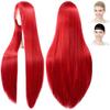 CaseEden Cosplay Wig, Long, Straight, 100cm, Smooth, Red, Dark Red, Includes 2 Wig Nets