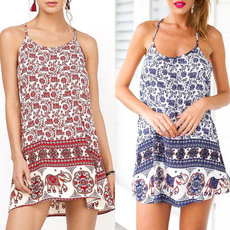 Elegant Women Summer Sleeveless Spaghetti Strap Evening Cocktail Beach Mini Dress