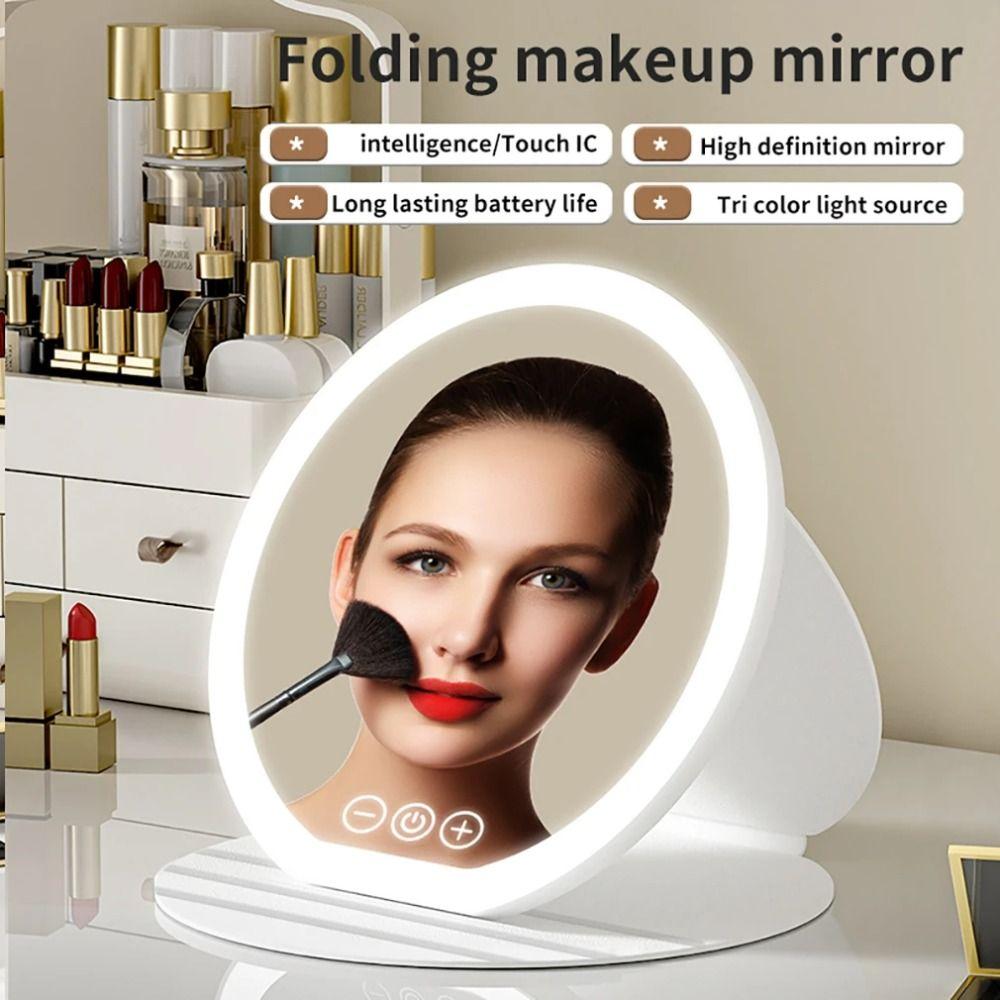 3 Color LED LED Makeup Mirror Round Mirror Portable Vanity Mirror  Office Use