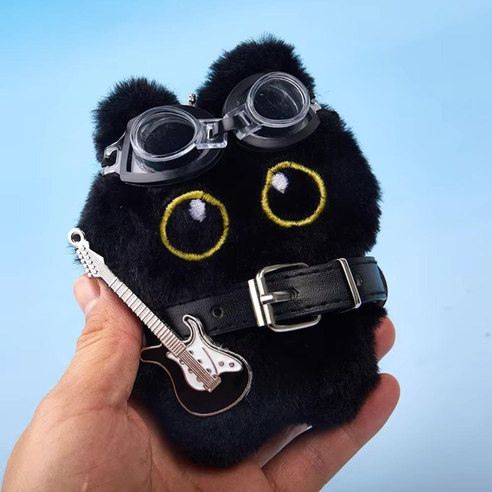 Портативный плюшевый кулон в виде маленькой черной кошки, плюшевые игрушки, рок-ошейник, гитара, плюшевая игрушка, новая кукла-кошка в стиле панк