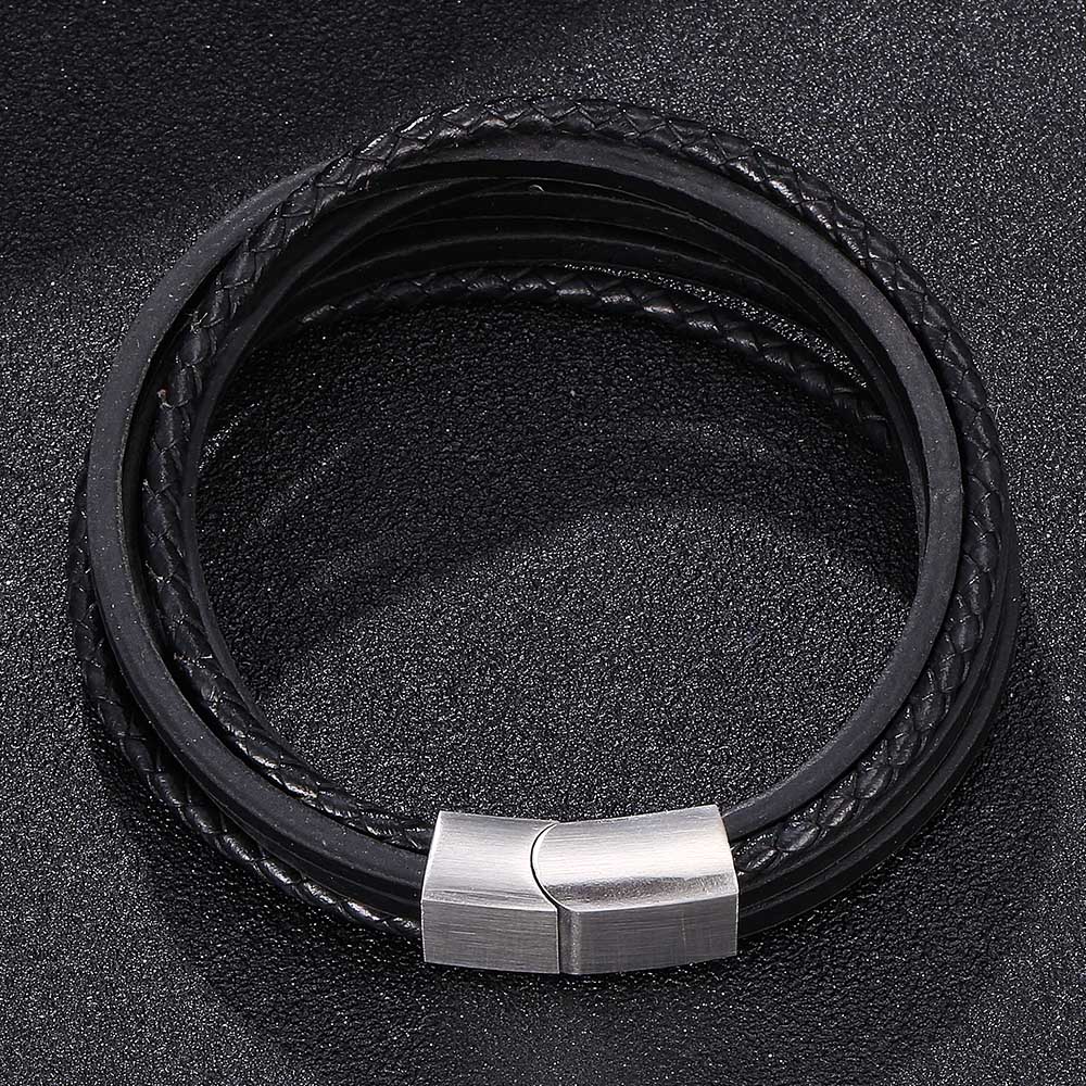 New Punk Style Stainless Steel Buckle Men's Bracelet Leather Cord Charm Jewelry Bracelet Wristband