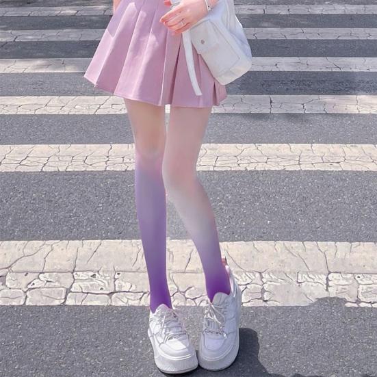 Women Pantyhose Gradient Contrast Color High Elasticity Skinny Thin Soft Candy Color Anti-slip Cosplay Performance Tights Long Socks