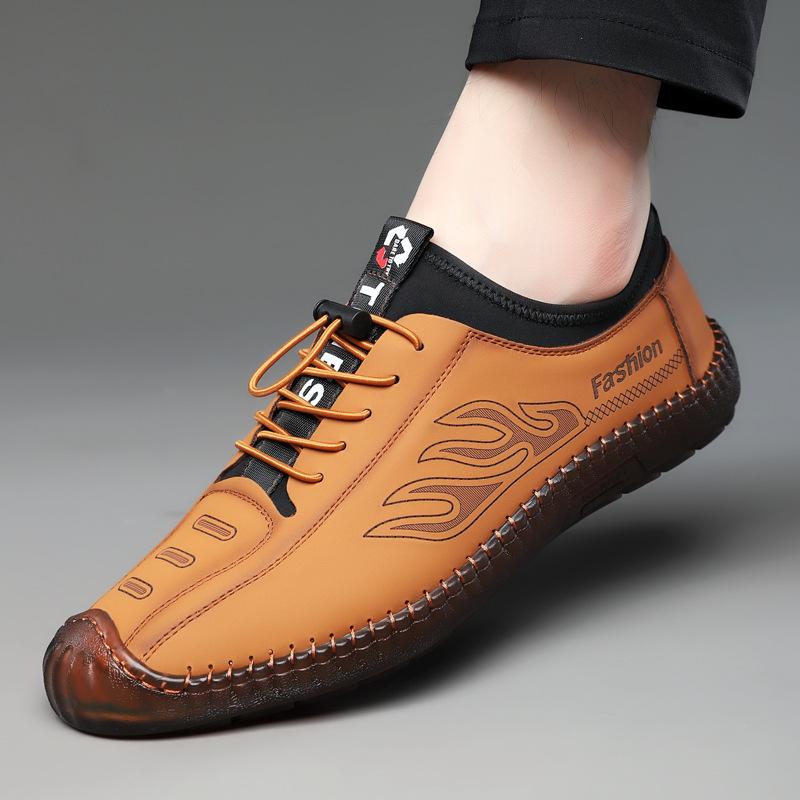 Мода 2025 Лето Мужские Сандалии с Перфорацией из Мягкой Кожи Ручной Работы Дышащая Повседневная Обувь Легкая Мягкая Подошва Удобная Обувь