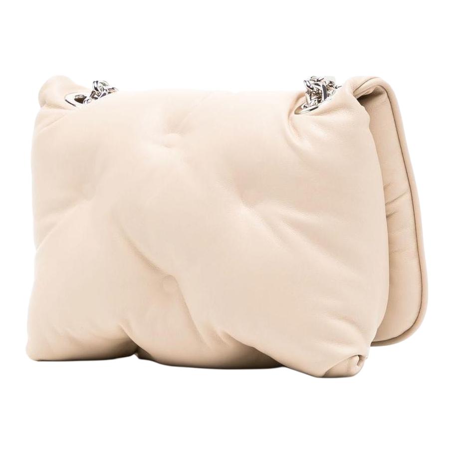 Maison Margiela Letter Logo Quilted Snap Flap Leather Cloud Bag Women Shoulder Bag Beige SB1WG0019P4300T2086