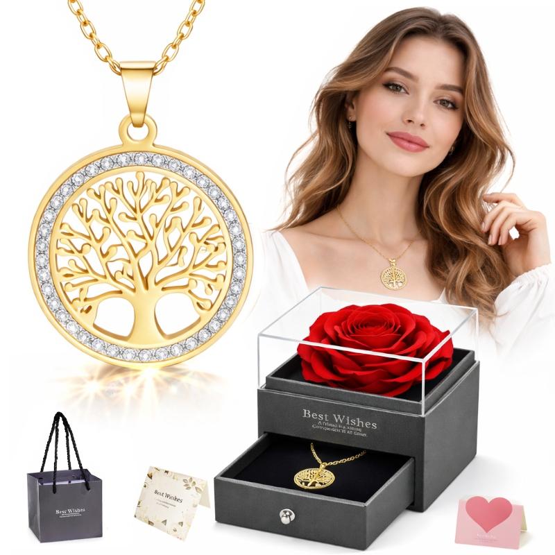Elegant Gold Women' Necklace Pendant Tree of Happiness Chain