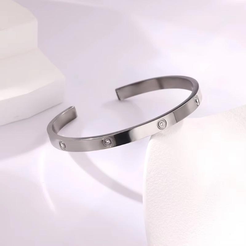 Популярный браслет-манжета из титановой стали с инкрустацией цирконами и бриллиантами, с открытым дизайном, из K-золота, простой и модный, легкая роскошь, высококлассный, универсальный