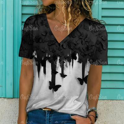 2024 летние женские топы, модная футболка с коротким рукавом и 3d принтом бабочки, красивая футболка, уличная одежда, свободная повседневная женская одежда с градиентом