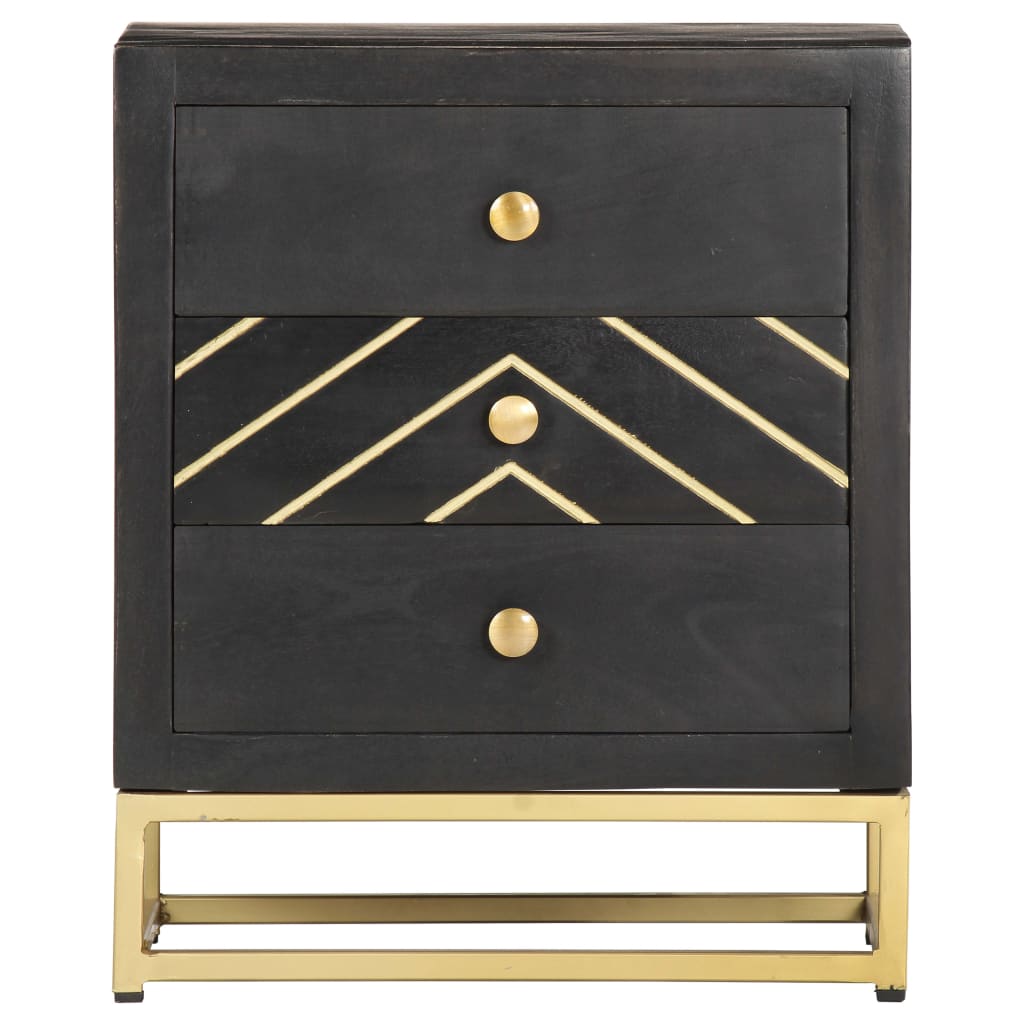 Nightstand Black and Gold 40 x 30 x 50 cm Solid Mango Wood