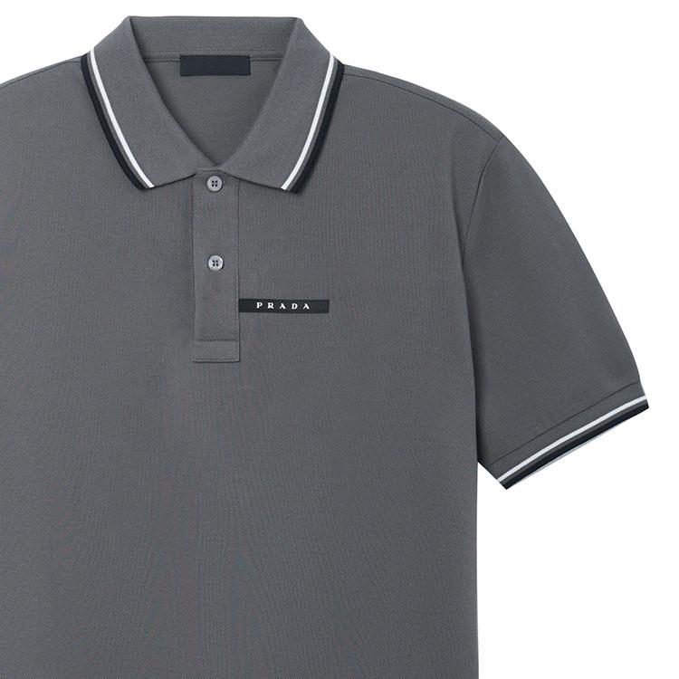 PRADA Men's Logo Patch Polo Shirt Gray SJN256-322-F0BW9