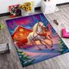 Christmas White Horse Sleigh Snow Scene Print Non-Slip Rug, Winter Holiday Decor Carpet for Home Bedroom