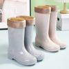 rain shoes women's waterproof and non-slip water shoes medium tube tall women's rain boots adult cotton warm and velvet