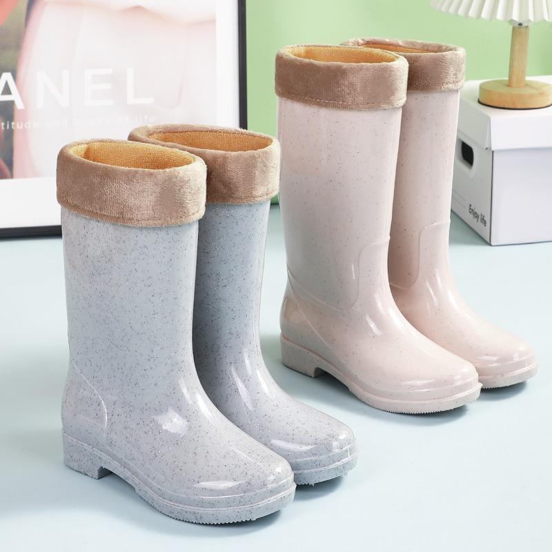 rain shoes women's waterproof and non-slip water shoes medium tube tall women's rain boots adult cotton warm and velvet