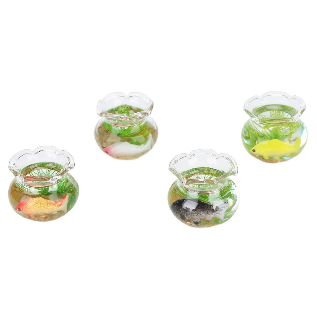 4pcs 1:12 Scale Miniature Glass Goldfish Bowl DIY Fish Bowl Glass Fish Tank Dollhouse